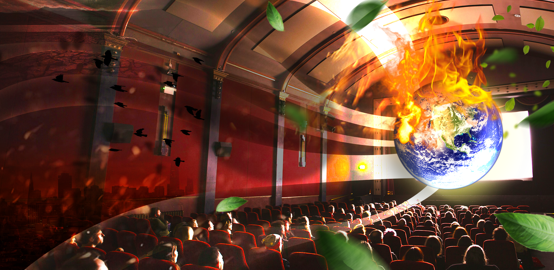 Cinema with Earth on fire